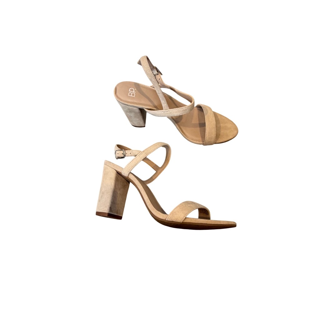 BP Tan Suede Block Heel Ankle Strap Sandals Women Size 8M